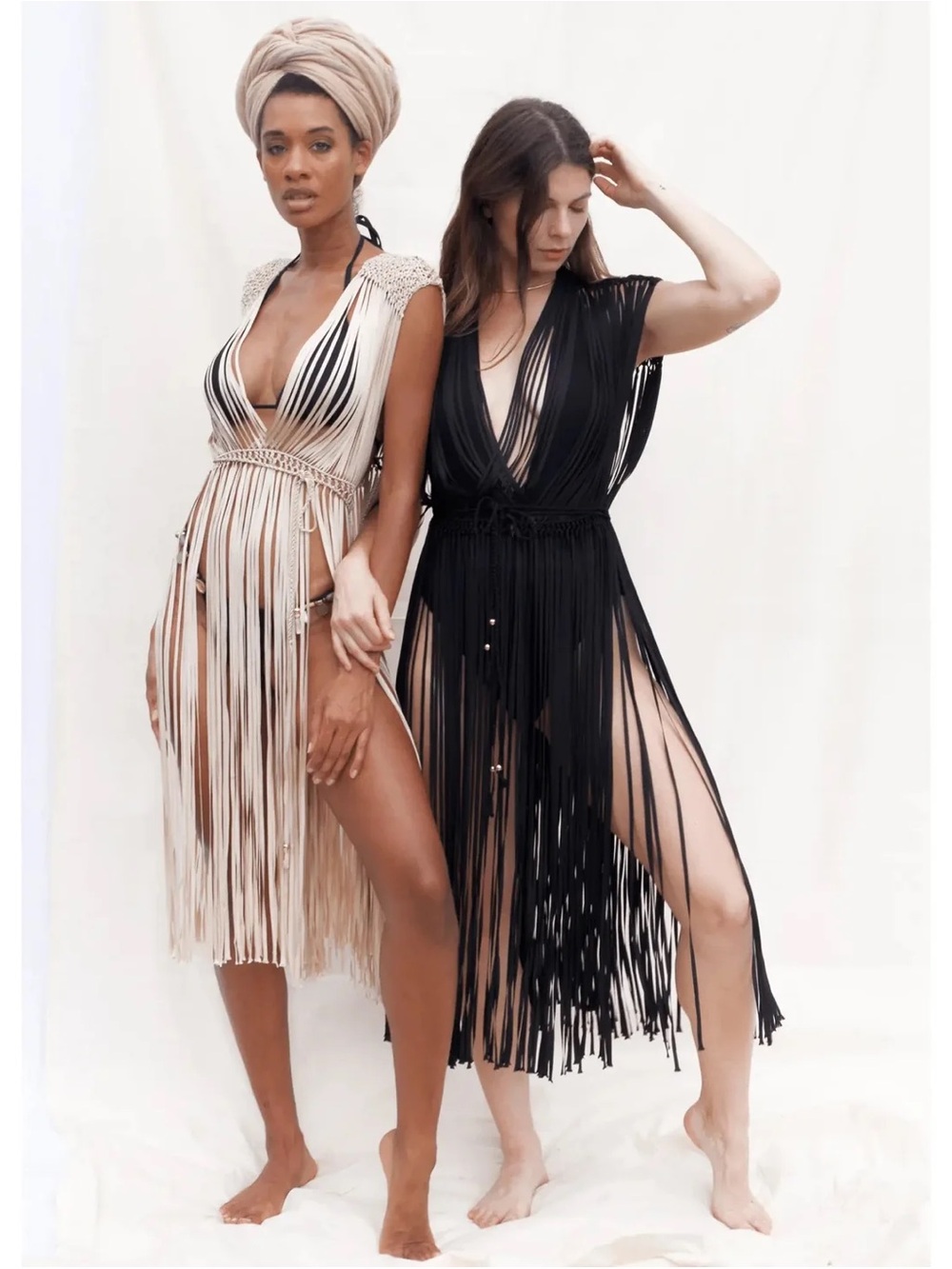 Munai Aura Fringed Coachella Festival Style Macrame Dress Coverup in Black